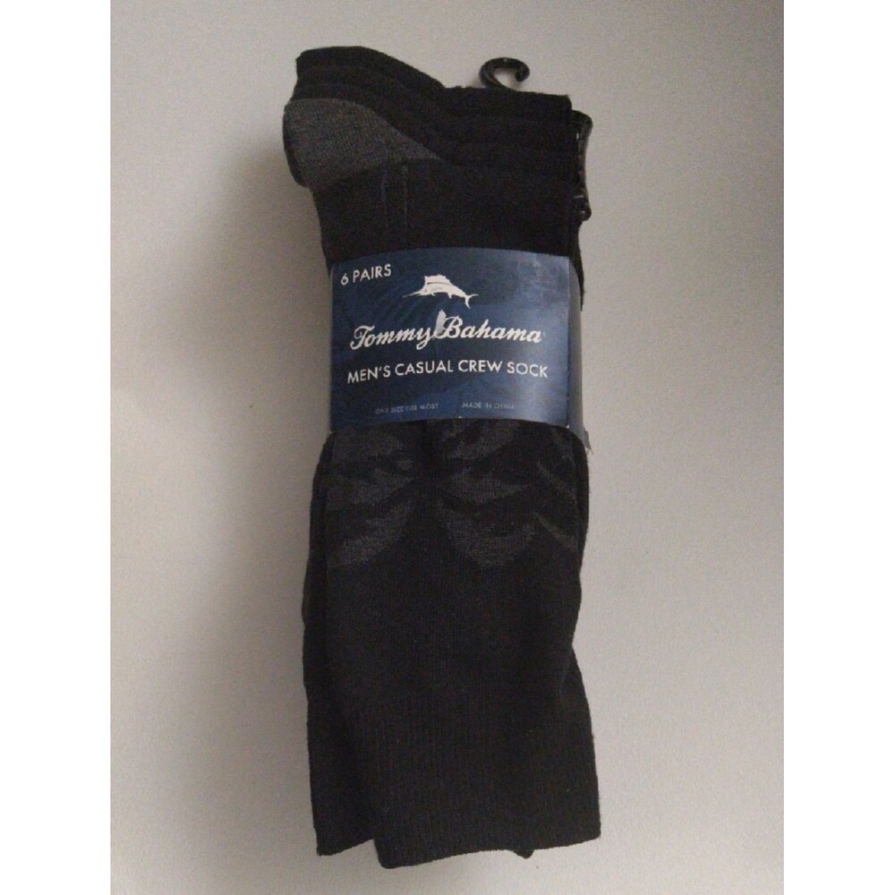 Tommy Bahama Black Men's Casual Crew Socks 6 Pack One Size Fits Most New